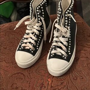 Studded Black and White High-Top Sneakers